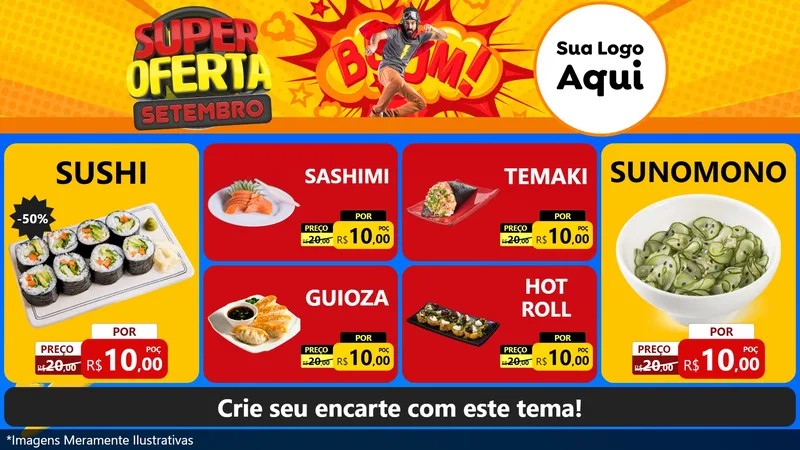 Modelo de TV para TV Horizontal com o tema Super Oferta Setembro para Comida japonesa