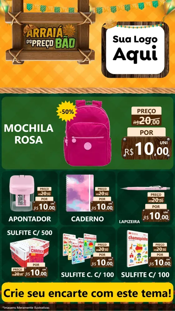 Modelo de Rede Social para Stories com o tema Arraiá do preço bão para Papelaria