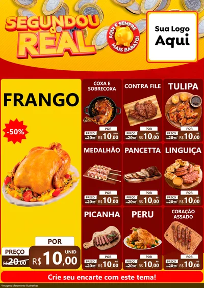Modelo de Encarte para Encarte A4 Vertical com o tema Segundou do Real para Assados