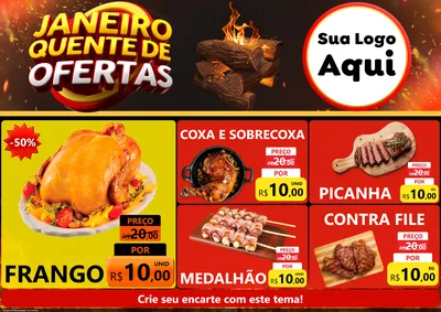 Modelo de Encarte para Encarte A4 Horizontal com o tema Janeiro Quente de Ofertas para Assados