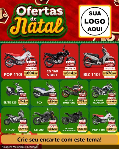 Modelo de Rede Social para Feed Instagram com o tema Ofertas de Natal para Concessionaria de Motos