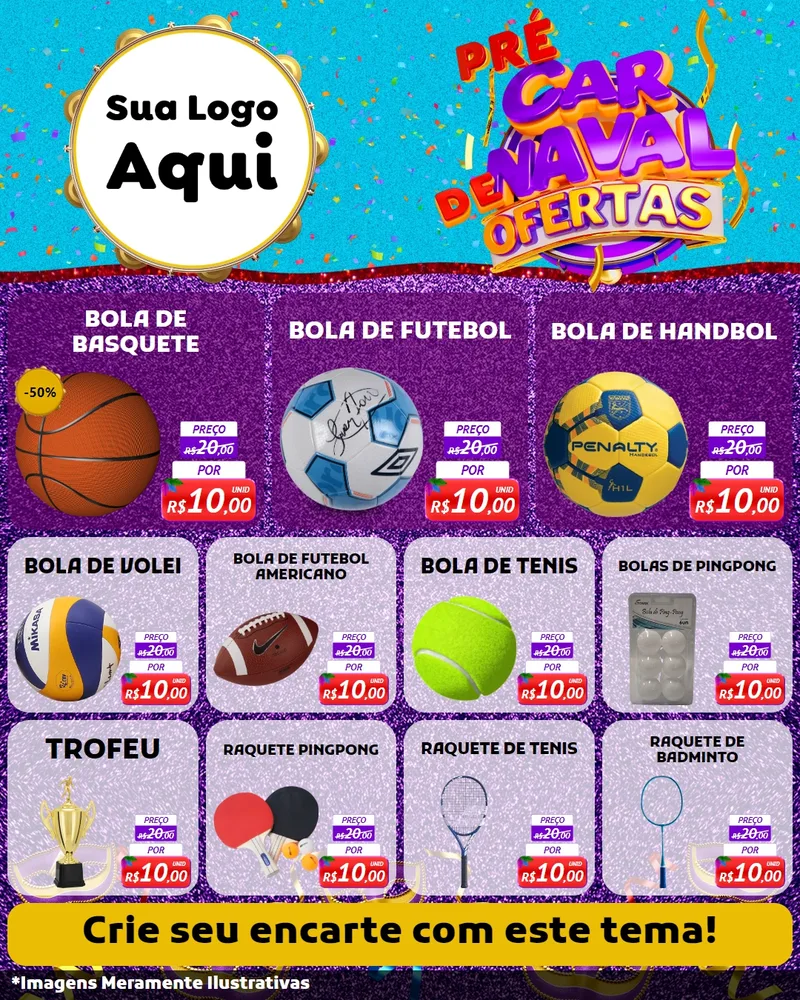 Modelo de Rede Social para Feed Instagram com o tema Pré Carnaval de Ofertas para Artigos Esportivos