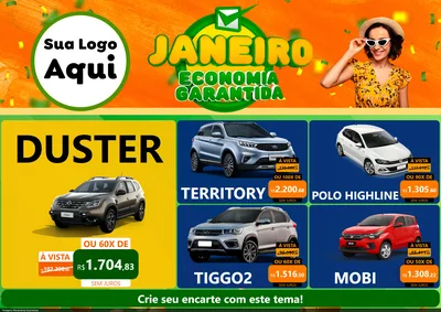 Modelo de Encarte para Encarte A4 Horizontal com o tema Janeiro - Economia Garantida para Concessionaria de Carros