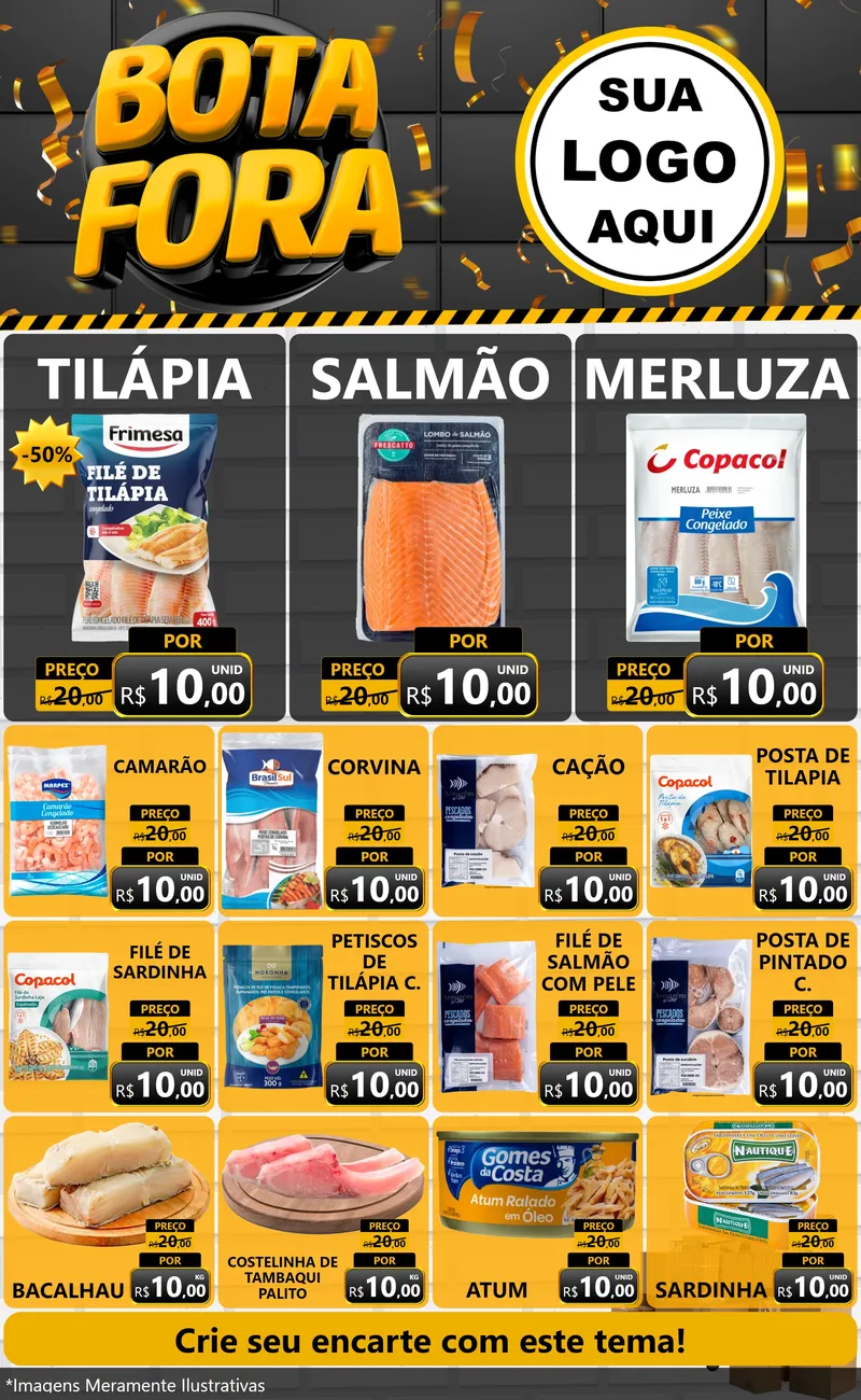 Modelo de Encarte para Encarte Grande com o tema Bota Fora para Peixaria