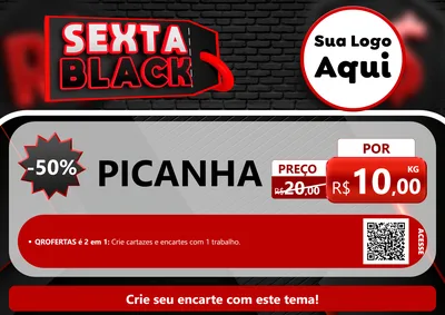 Modelo de Cartaz para Cartaz A4 Horizontal com o tema Sexta Black para Açougue