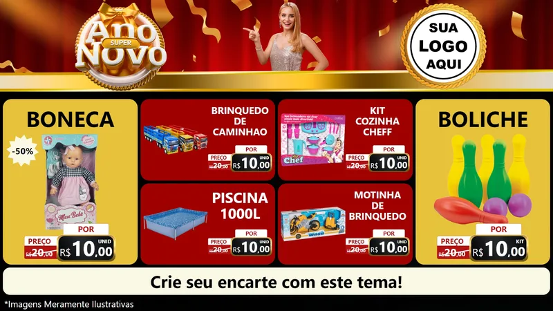 Modelo de TV para TV Horizontal com o tema Super Ano Novo para Brinquedos