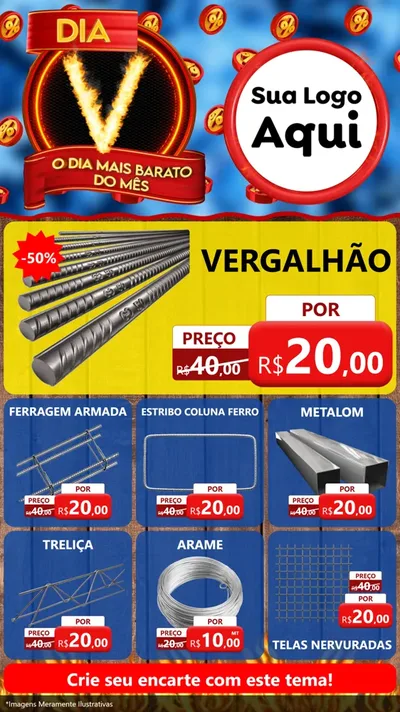 Modelo de Rede Social para Stories com o tema Dia V - O Dia Mais Barato Do Mês para Ferragens