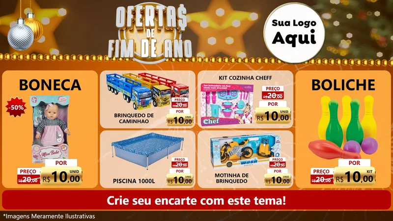 Modelo de TV para TV Horizontal com o tema Ofertas de Fim de Ano para Brinquedos