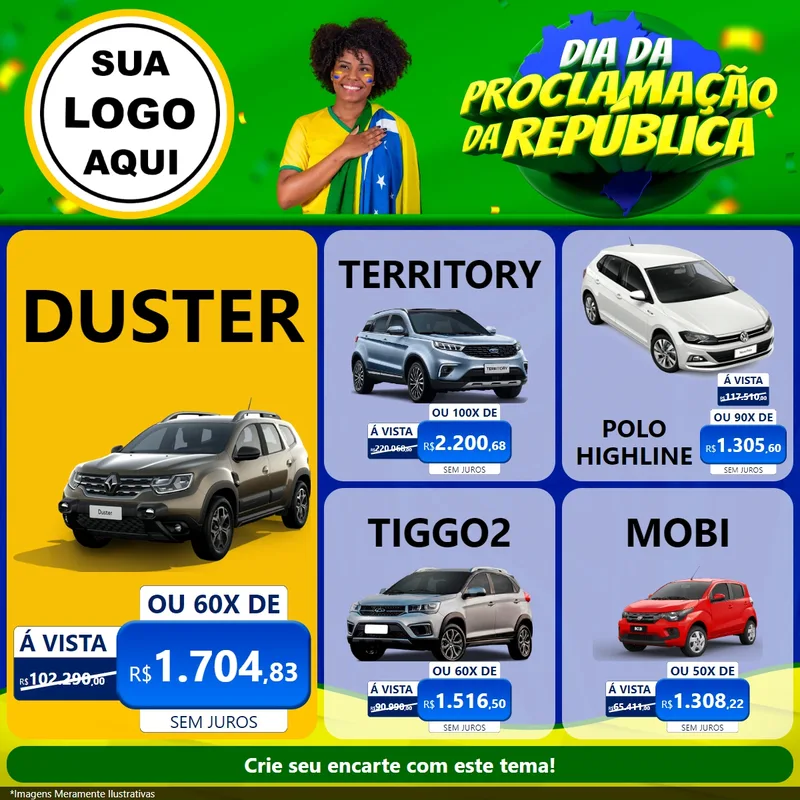 Modelo de Rede Social para Feed Facebook com o tema Dia Da Proclamação Da República para Concessionaria de Carros