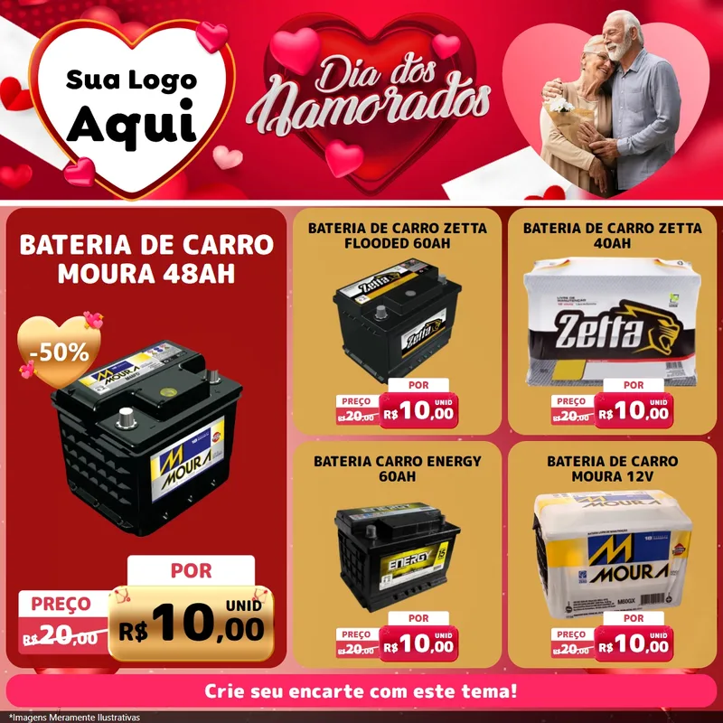 Modelo de Rede Social para Feed Facebook com o tema Dia Dos Namorados para Baterias Elétricas