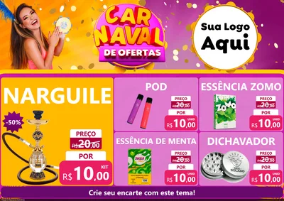 Modelo de Encarte para Encarte A4 Horizontal com o tema Carnaval de Ofertas para Tabacaria