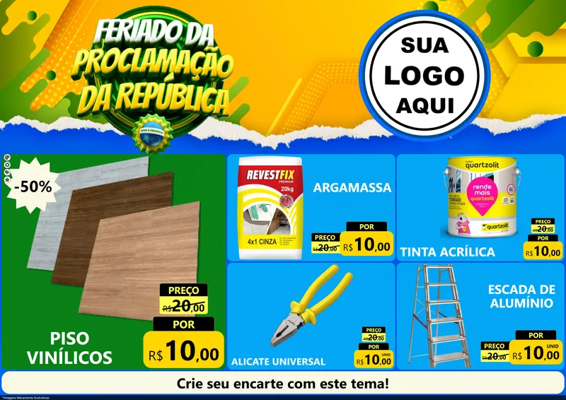 Modelo de Encarte para Encarte A4 Horizontal com o tema Feriado da Proclamação da República para Material para Construção