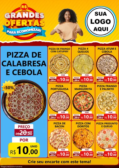 Modelo de Encarte para Encarte A4 Vertical com o tema Grandes Ofertas Para Economizar! para Pizzaria
