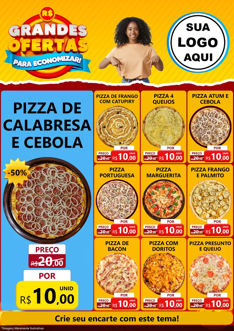 Modelo de Encarte para Encarte A4 Vertical com o tema Grandes Ofertas Para Economizar! para Pizzaria