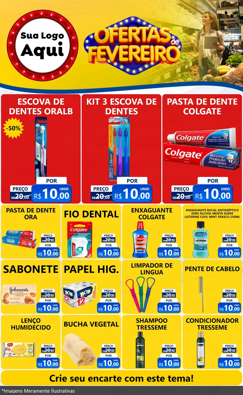 Modelo de Encarte para Encarte Grande com o tema Ofertas de Fevereiro para Higiene Pessoal