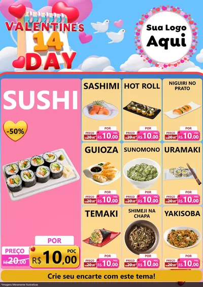 Modelo de Encarte para Encarte A4 Vertical com o tema Valentine's Day para Comida japonesa