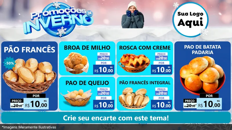 Modelo de TV para TV Horizontal com o tema Promoções de Inverno para Padaria