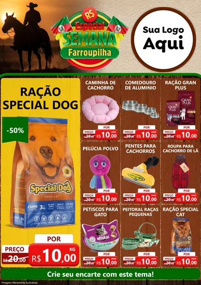 Modelo de Encarte para Encarte A4 Vertical com o tema Especial Semana Farroupilha para Pet Shop