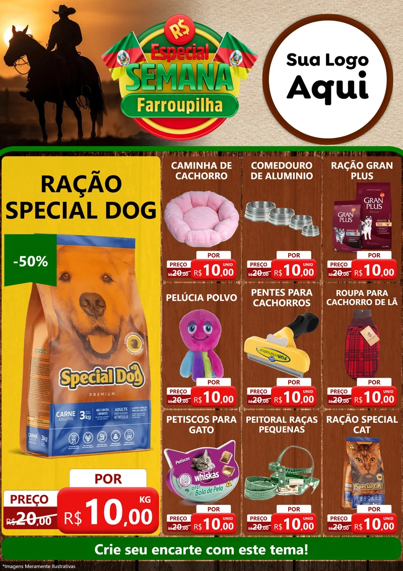 Modelo de Encarte para Encarte A4 Vertical com o tema Especial Semana Farroupilha para Pet Shop