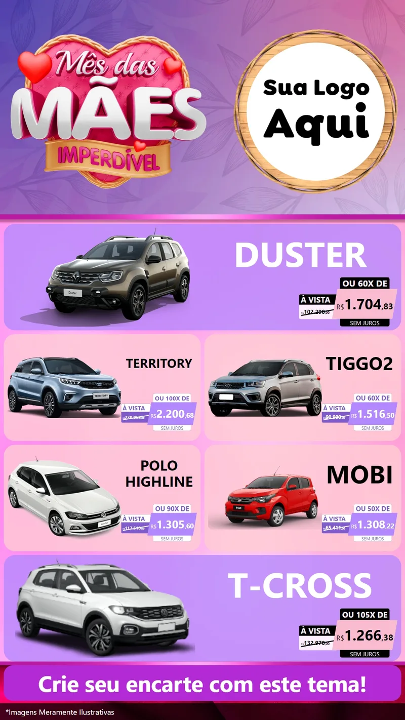 Modelo de TV para TV Vertical com o tema Mês das Mães Imperdível para Concessionaria de Carros