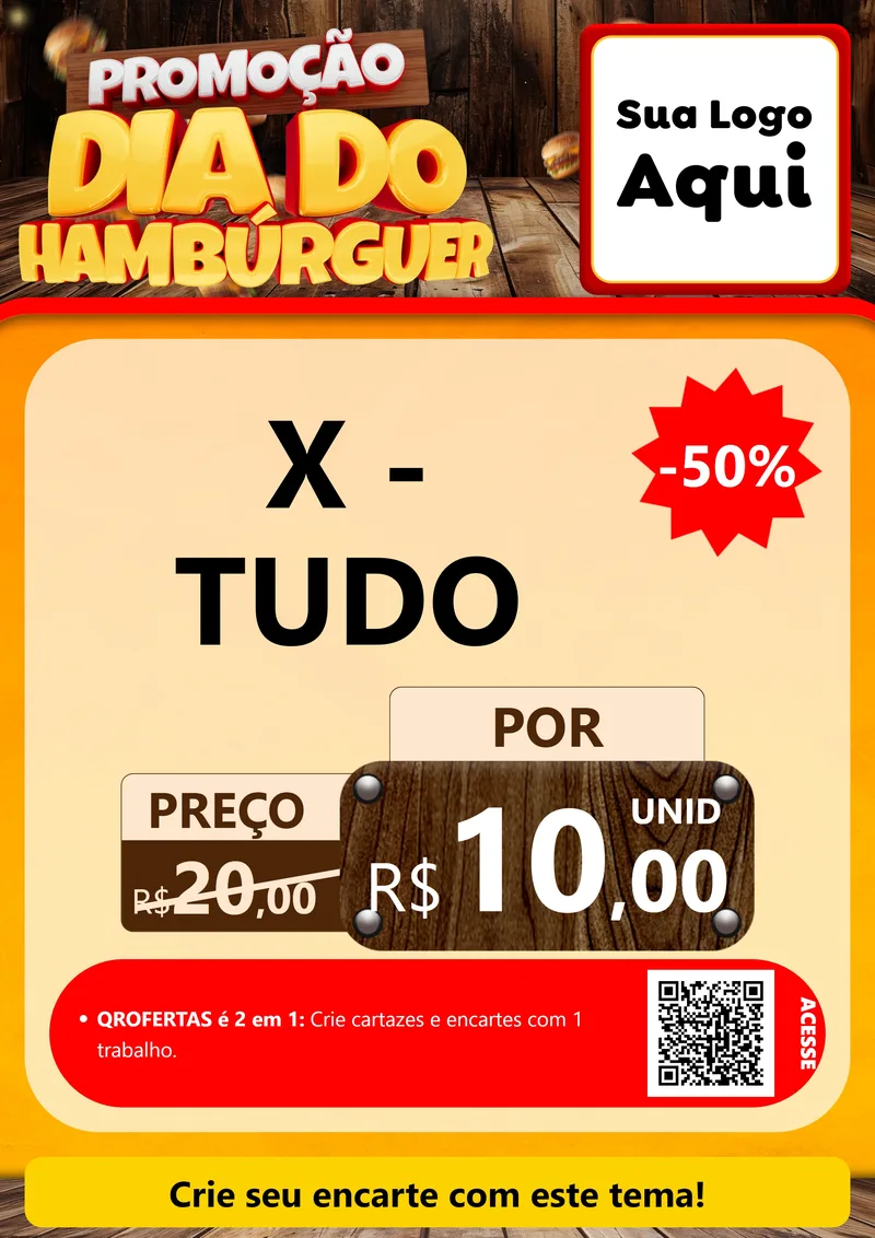 Modelo de Cartaz para Cartaz A4 Vertical com o tema Promoção dia do Hamburguer para Hamburgueria