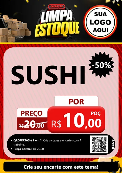 Modelo de Cartaz para Cartaz A4 Vertical com o tema Operação Limpa Estoque para Comida japonesa