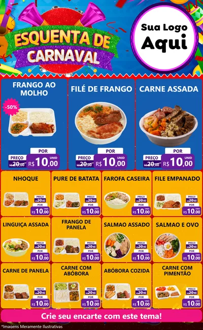 Modelo de Encarte para Encarte Grande com o tema Esquenta de Carnaval para Restaurante