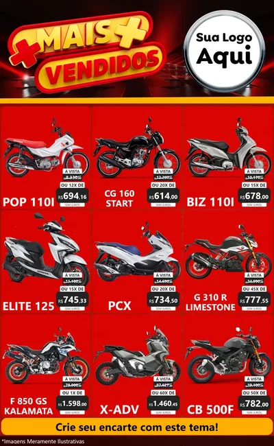 Modelo de Encarte para Encarte Grande com o tema Mais Vendidos para Concessionaria de Motos