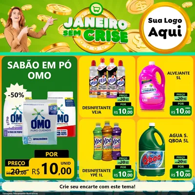 Modelo de Rede Social para Feed Facebook com o tema Janeiro Sem Crise para Produtos de Limpeza