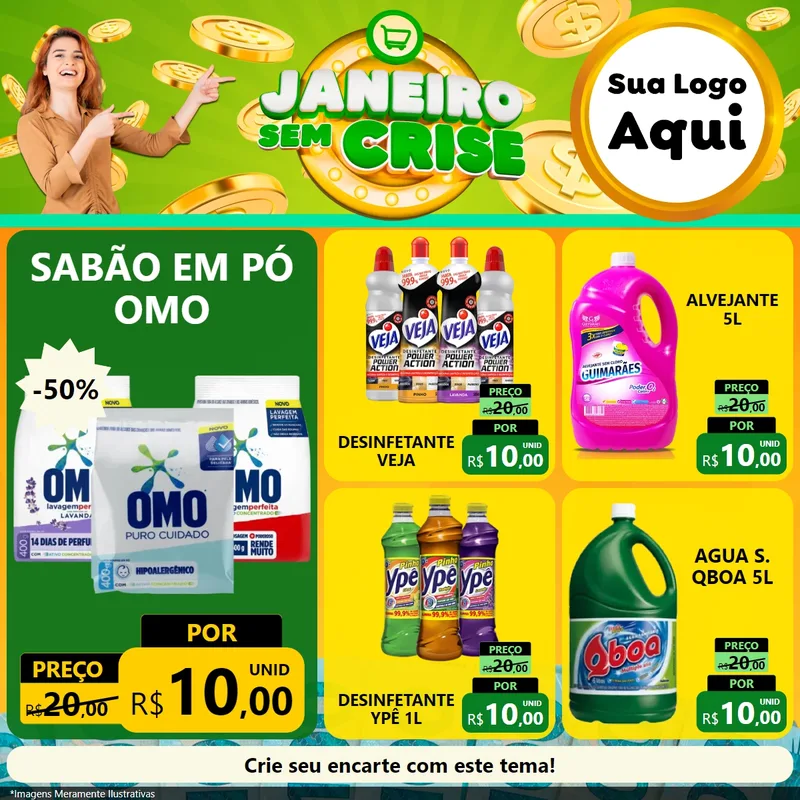 Modelo de Rede Social para Feed Facebook com o tema Janeiro Sem Crise para Produtos de Limpeza