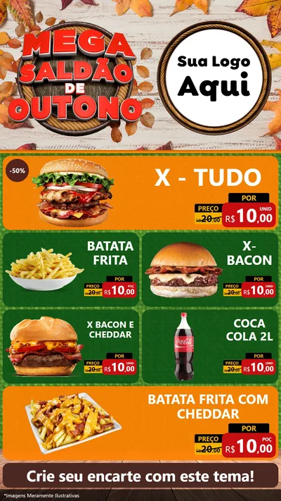 Modelo de TV para TV Vertical com o tema Mega Saldão de Outono para Hamburgueria