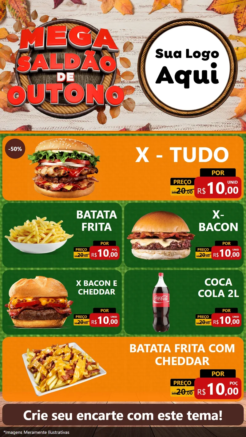 Modelo de TV para TV Vertical com o tema Mega Saldão de Outono para Hamburgueria