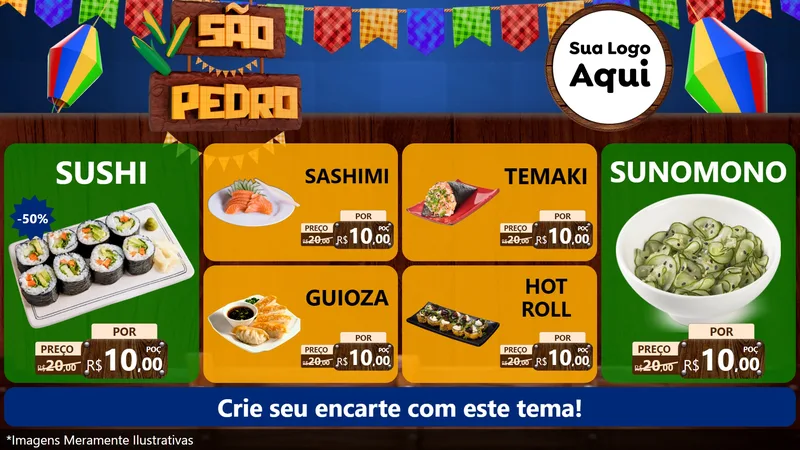 Modelo de TV para TV Horizontal com o tema São Pedro para Comida japonesa