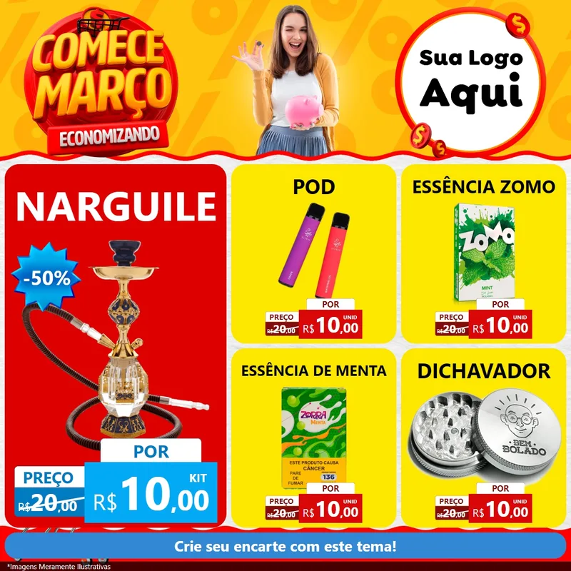 Modelo de Rede Social para Feed Facebook com o tema Comece Março Economizando para Tabacaria