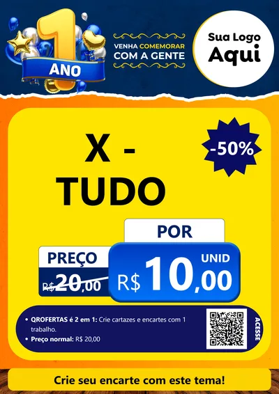 Modelo de Cartaz para Cartaz A4 Vertical com o tema Um Ano de Aniversário para Hamburgueria
