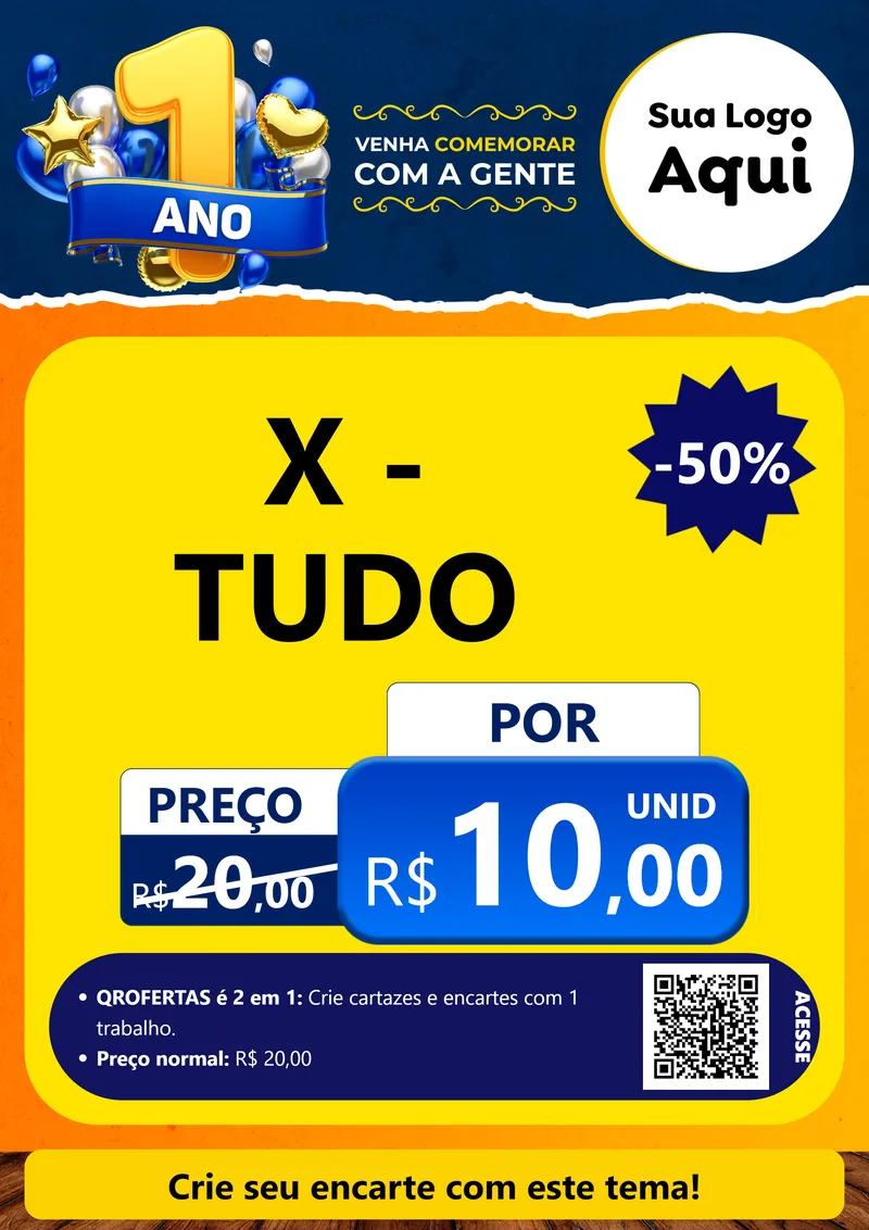 Modelo de Cartaz para Cartaz A4 Vertical com o tema Um Ano de Aniversário para Hamburgueria