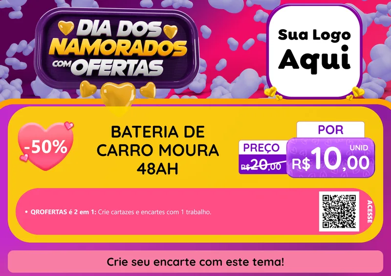 Modelo de Cartaz para Cartaz A4 Horizontal com o tema Dia Dos Namorados Com Ofertas para Baterias Elétricas