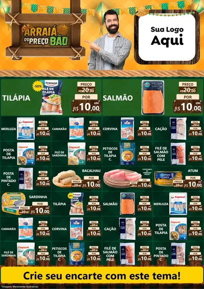 Modelo de Encarte para Encarte A4 Vertical com o tema Arraiá do preço bão para Peixaria