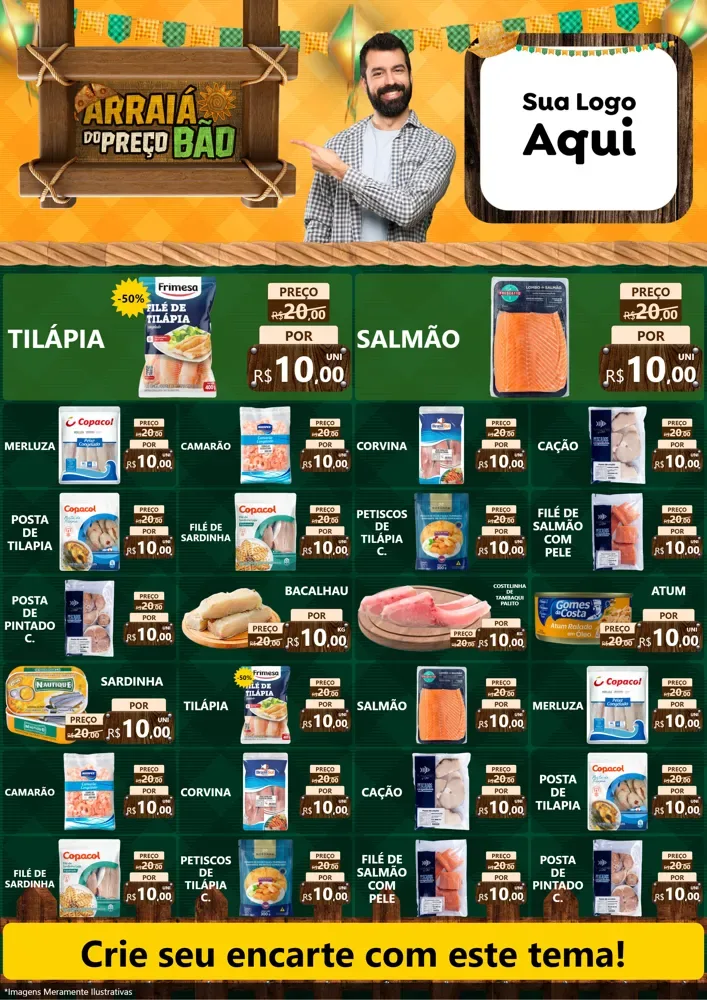 Modelo de Encarte para Encarte A4 Vertical com o tema Arraiá do preço bão para Peixaria