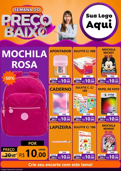 Modelo de Encarte para Encarte A4 Vertical com o tema Semana do Preço Baixo para Papelaria