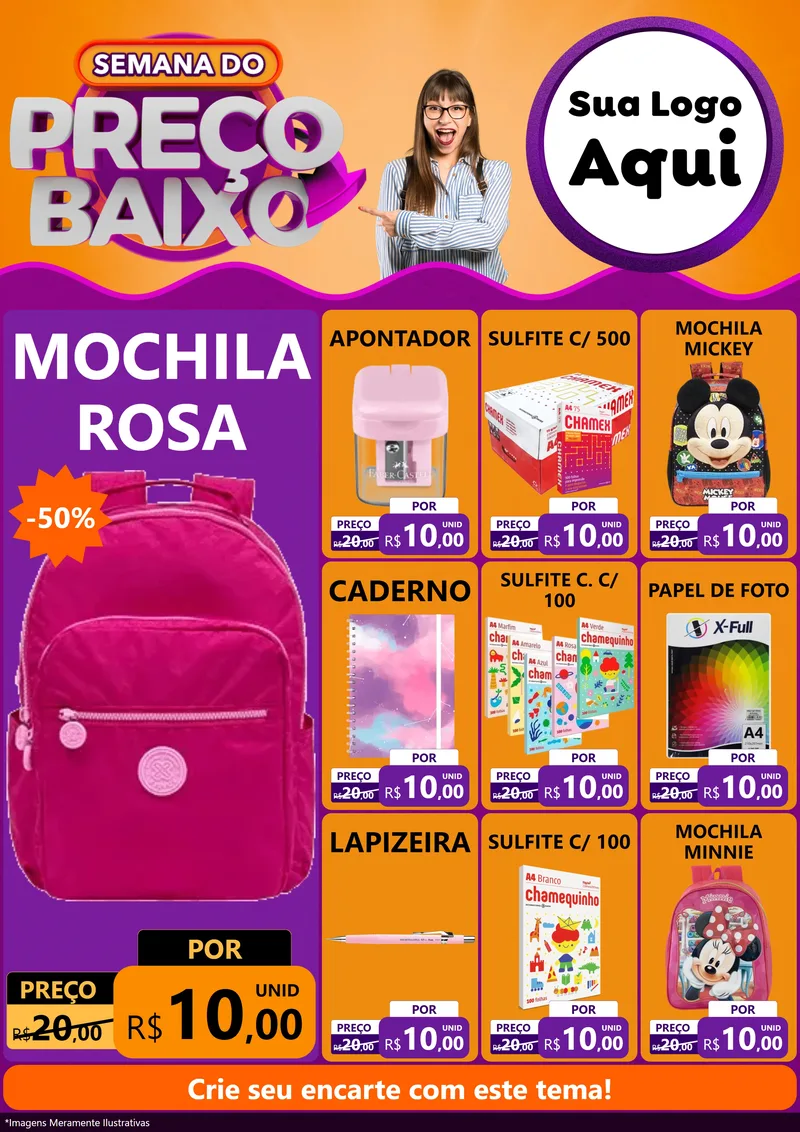 Modelo de Encarte para Encarte A4 Vertical com o tema Semana do Preço Baixo para Papelaria