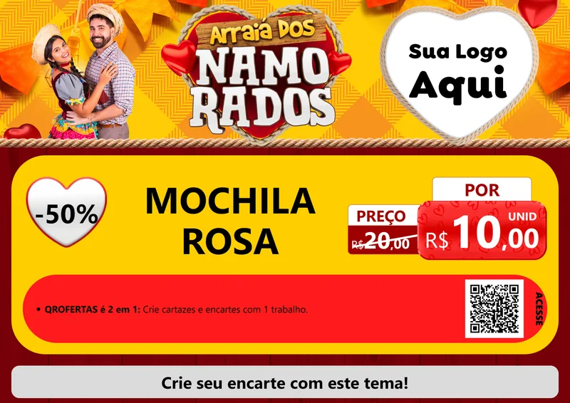 Modelo de Cartaz para Cartaz A4 Horizontal com o tema Arraiá dos Namorados para Papelaria