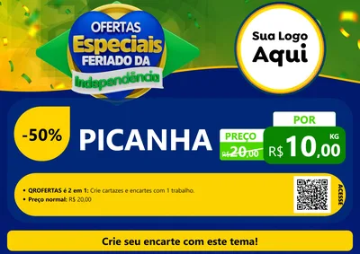 Modelo de Cartaz para Cartaz A4 Horizontal com o tema Ofertas Especiais Feriado da Independência para Açougue
