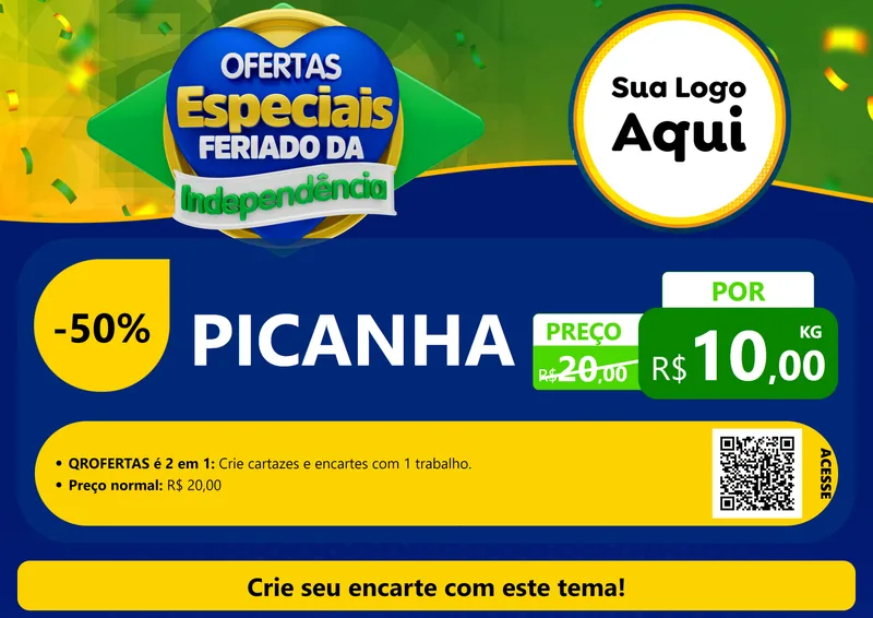 Modelo de Cartaz para Cartaz A4 Horizontal com o tema Ofertas Especiais Feriado da Independência para Açougue