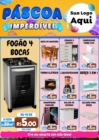 Modelo de Encarte para Encarte A4 Vertical com o tema Páscoa Imperdível para Móveis e Eletro