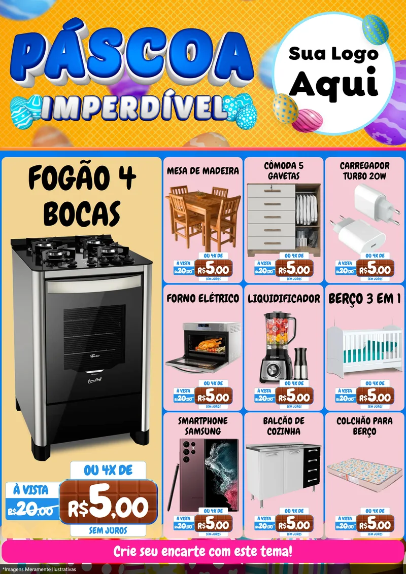 Modelo de Encarte para Encarte A4 Vertical com o tema Páscoa Imperdível para Móveis e Eletro