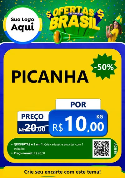 Modelo de Cartaz para Cartaz A4 Vertical com o tema Ofertas Semana do Brasil para Açougue