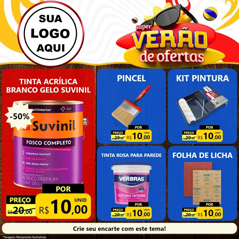 Modelo de Rede Social para Feed Facebook com o tema Super Verão de Ofertas para Tintas e Ferramentas