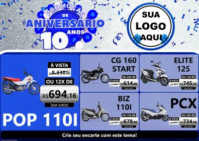 Modelo de Encarte para Encarte A4 Horizontal com o tema Promoção de Aniversário - 10 Anos para Concessionaria de Motos