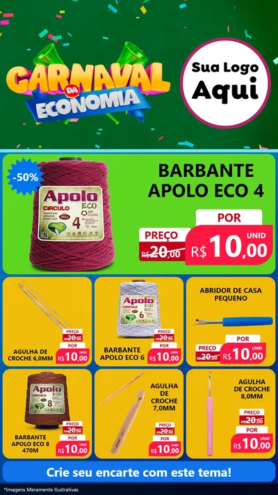 Modelo de Rede Social para Stories com o tema Carnaval da Economia para Armarinho e Aviamentos